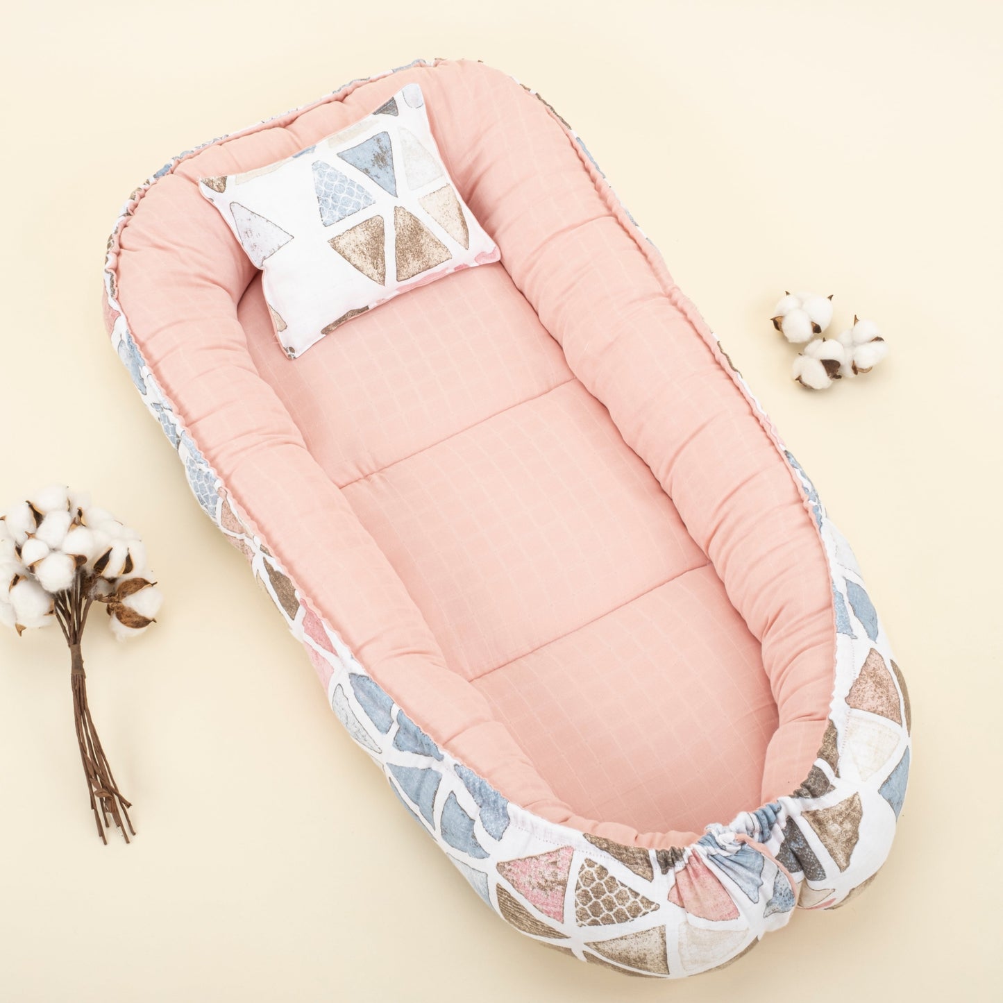 Babynest and Pillow - Çift Taraflı - Pudra Muslin - Retro