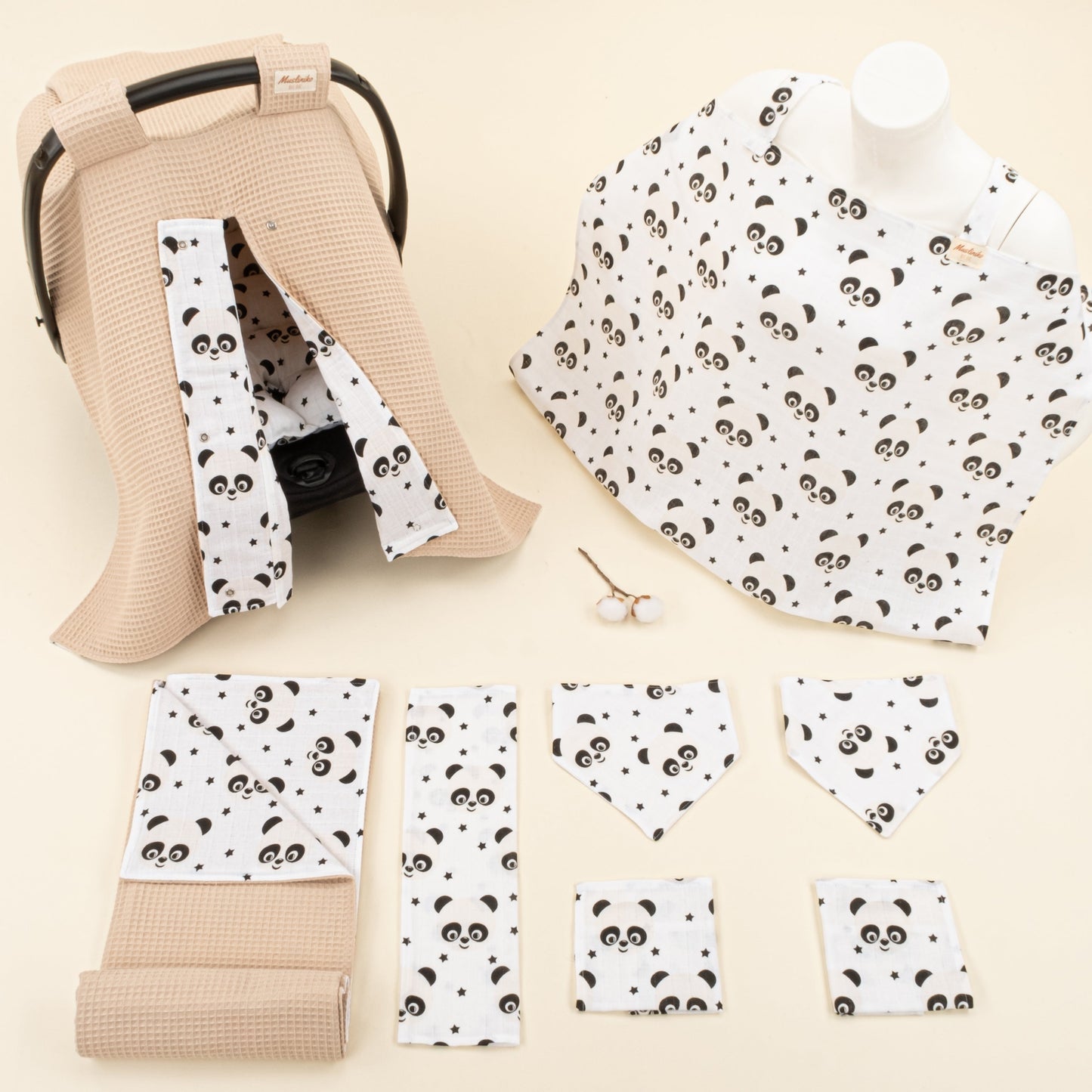 9 Piece - Newborn Sets - Double Sided - Winter - Bej Petek - Panda