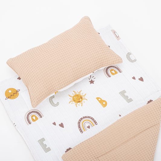 Double Sided Changing Pad and Pillow - Kumsal Beji Petek - Galaksi ve Harfler