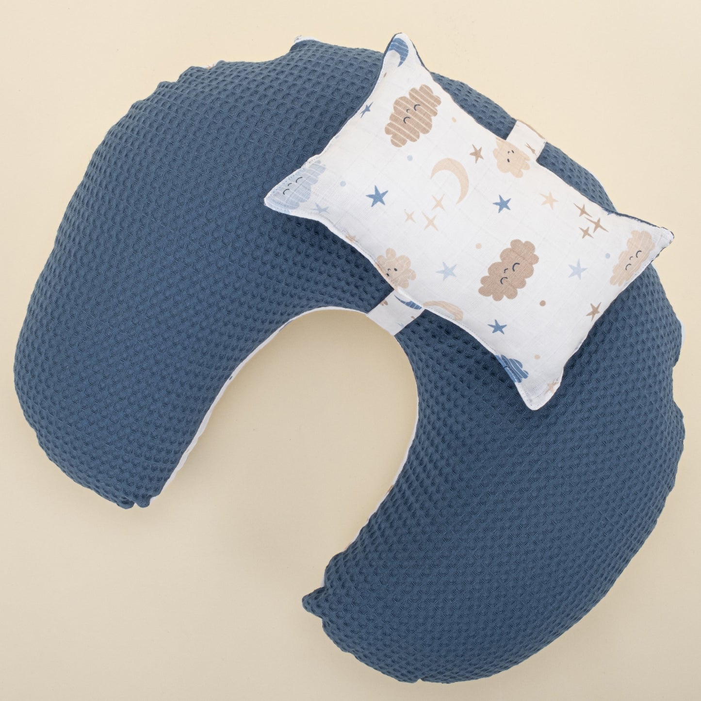 Double Sided Breastfeeding Pillow - Koyu İndigo Petek - Mavi Bulut