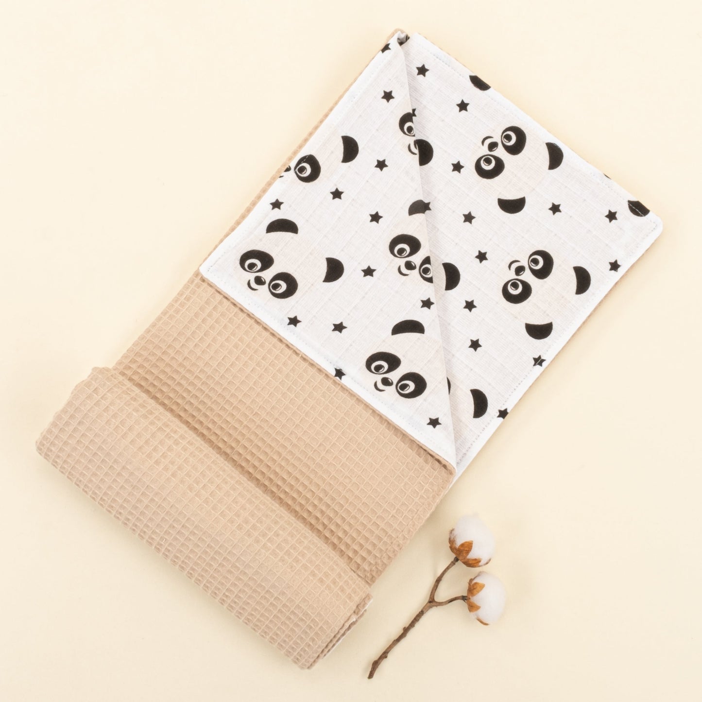 Double Sided Pique Blanket - Bej Petek - Panda