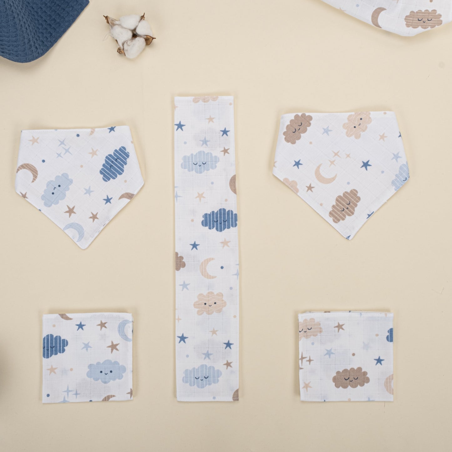 9 Piece - Newborn Sets - Double Sided - Winter - Koyu İndigo Petek - Mavi Bulut