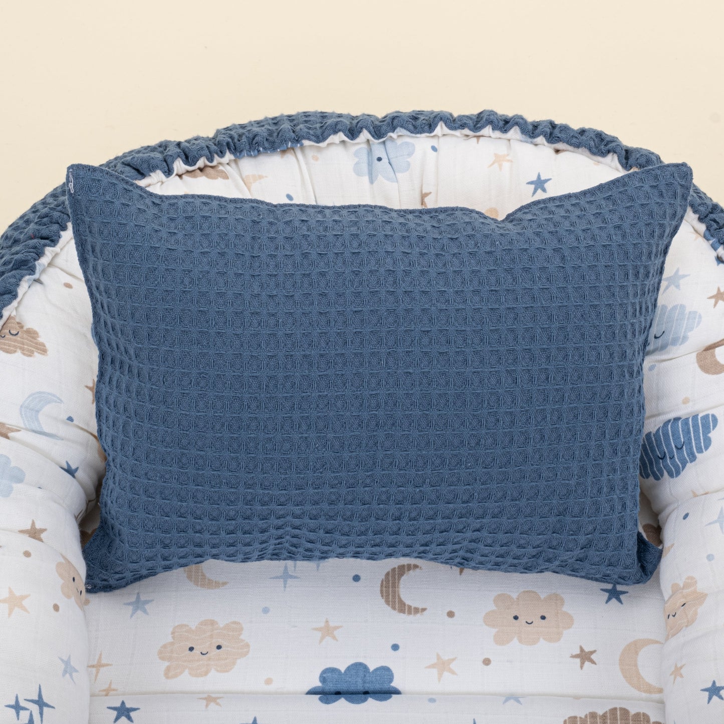 Babynest and Pillow - Çift Taraflı - Koyu İndigo Petek - Mavi Bulut