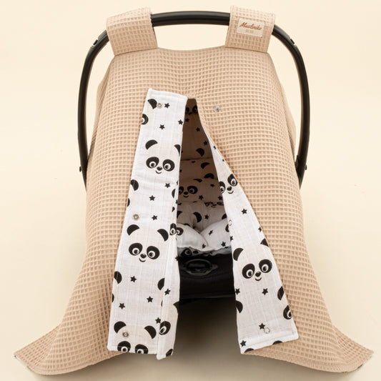 Stroller Cover Set - Double Side - Bej Petek - Panda