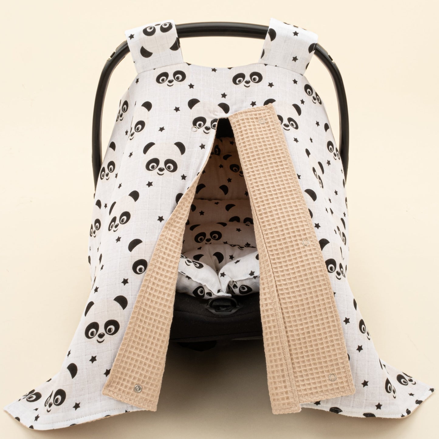 Stroller Cover Set - Double Side - Bej Petek - Panda