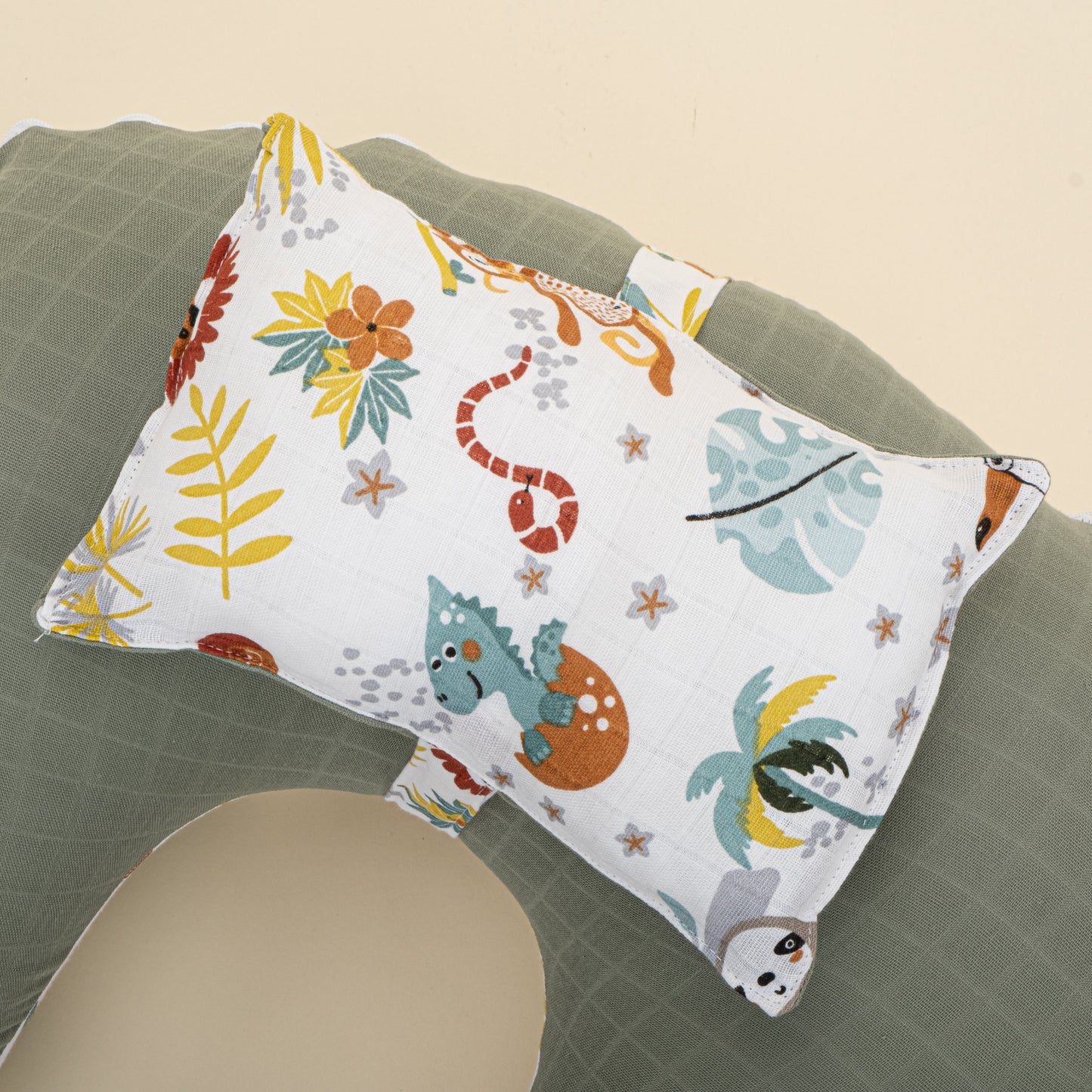 Double Sided Breastfeeding Pillow- Haki Muslin - Hayvanat Bahçesi