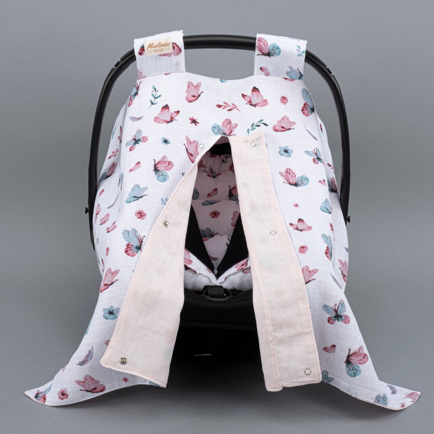 Stroller Cover Set - Double Side - Açık Pudra - Kelebekler