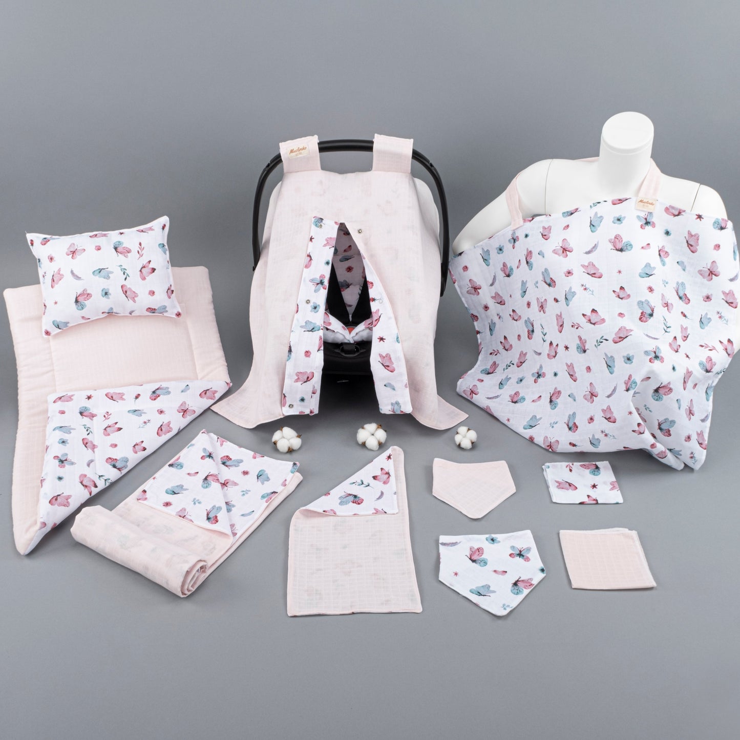 11 Piece - Newborn Sets - Double Sided - Seasonal - Açık Pudra Muslin - Kelebekler