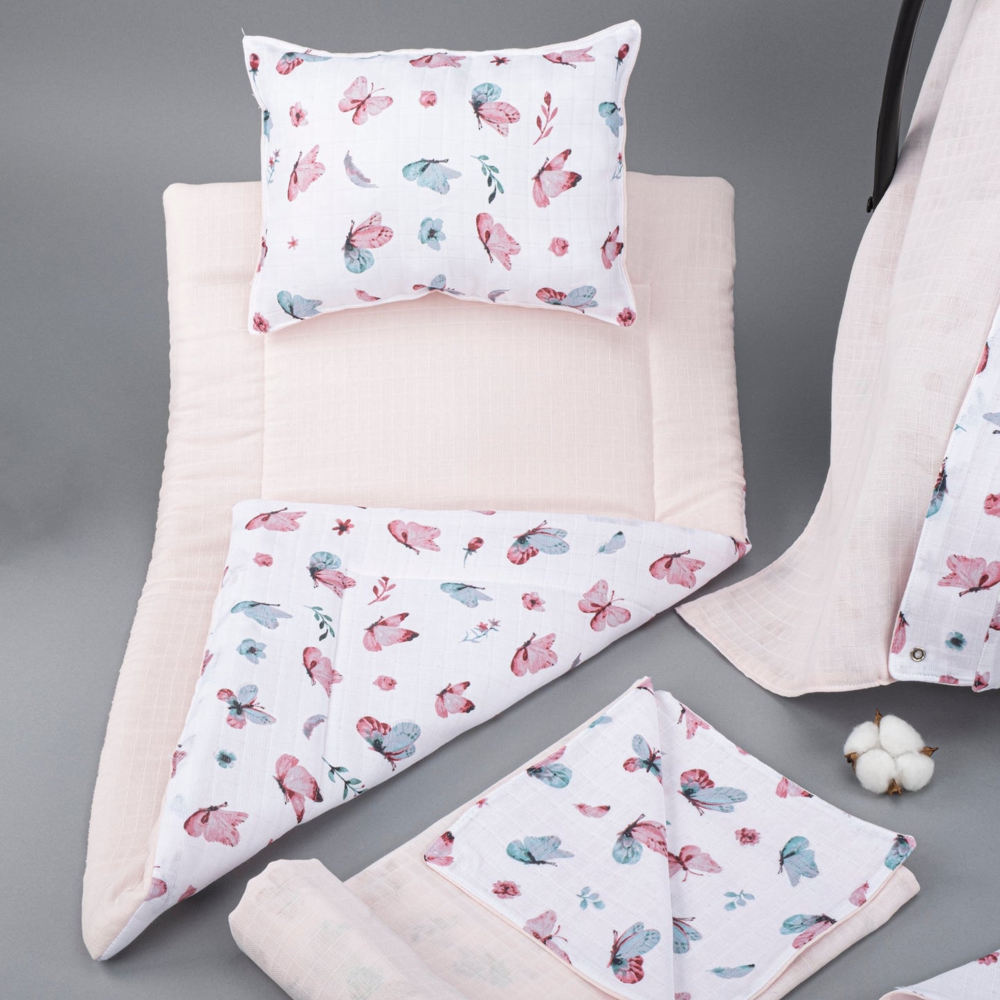 11 Piece - Newborn Sets - Double Sided - Seasonal - Açık Pudra Muslin - Kelebekler