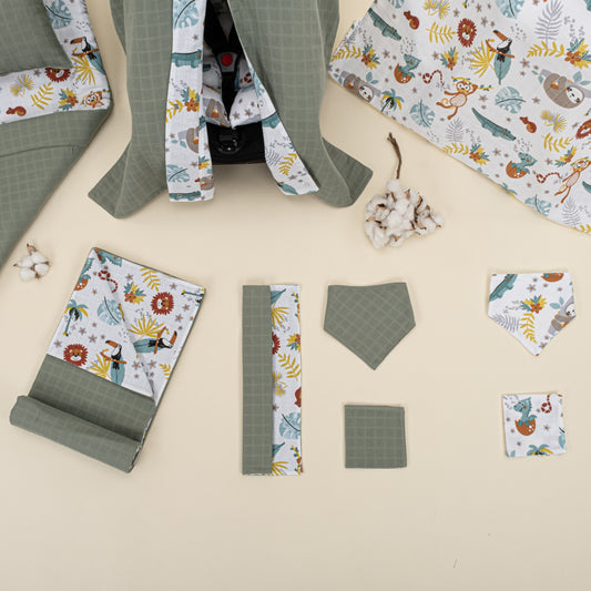 11 Piece - Newborn Sets - Double Sided - Seasonal - Haki Muslin - Hayvanat Bahçesi