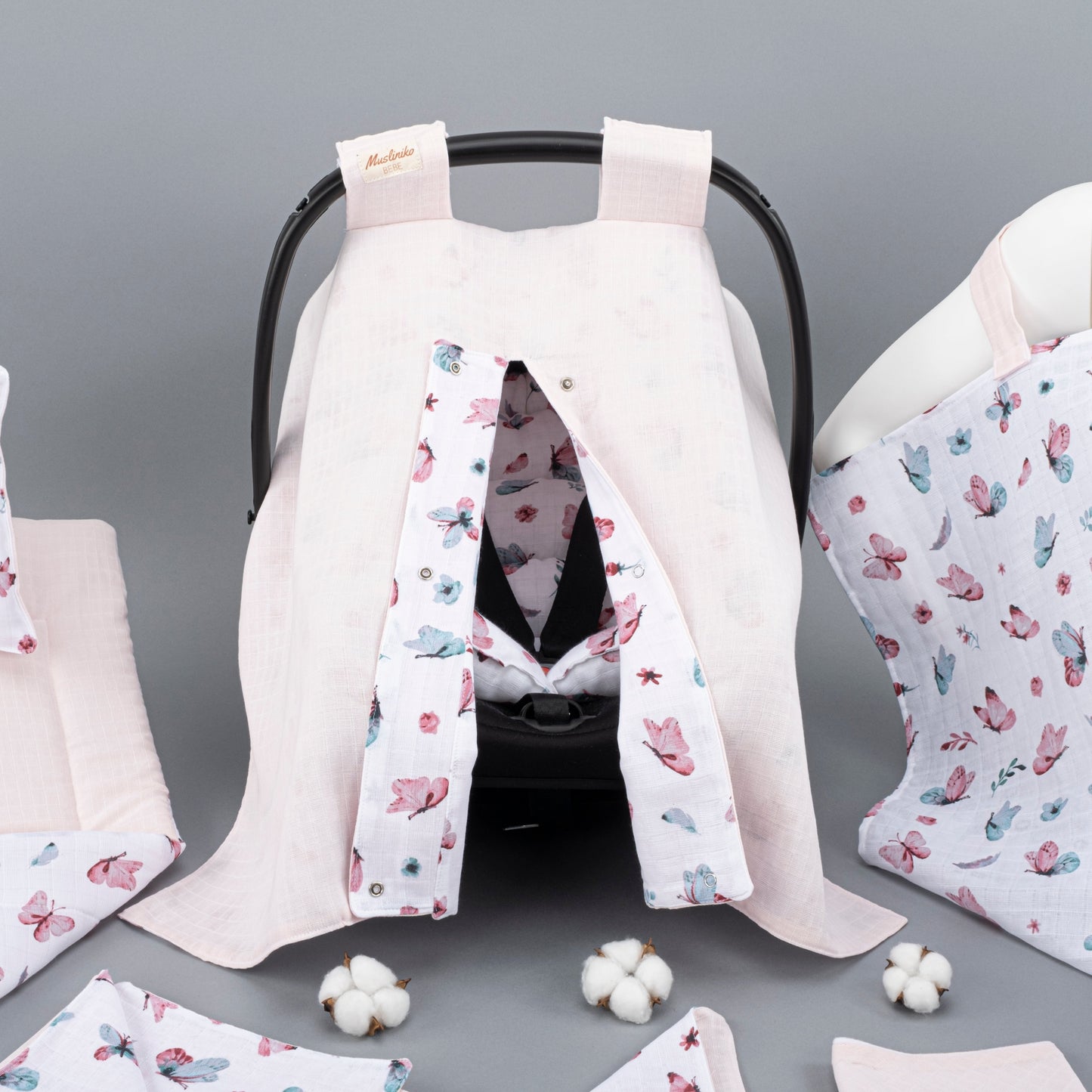 11 Piece - Newborn Sets - Double Sided - Seasonal - Açık Pudra Muslin - Kelebekler