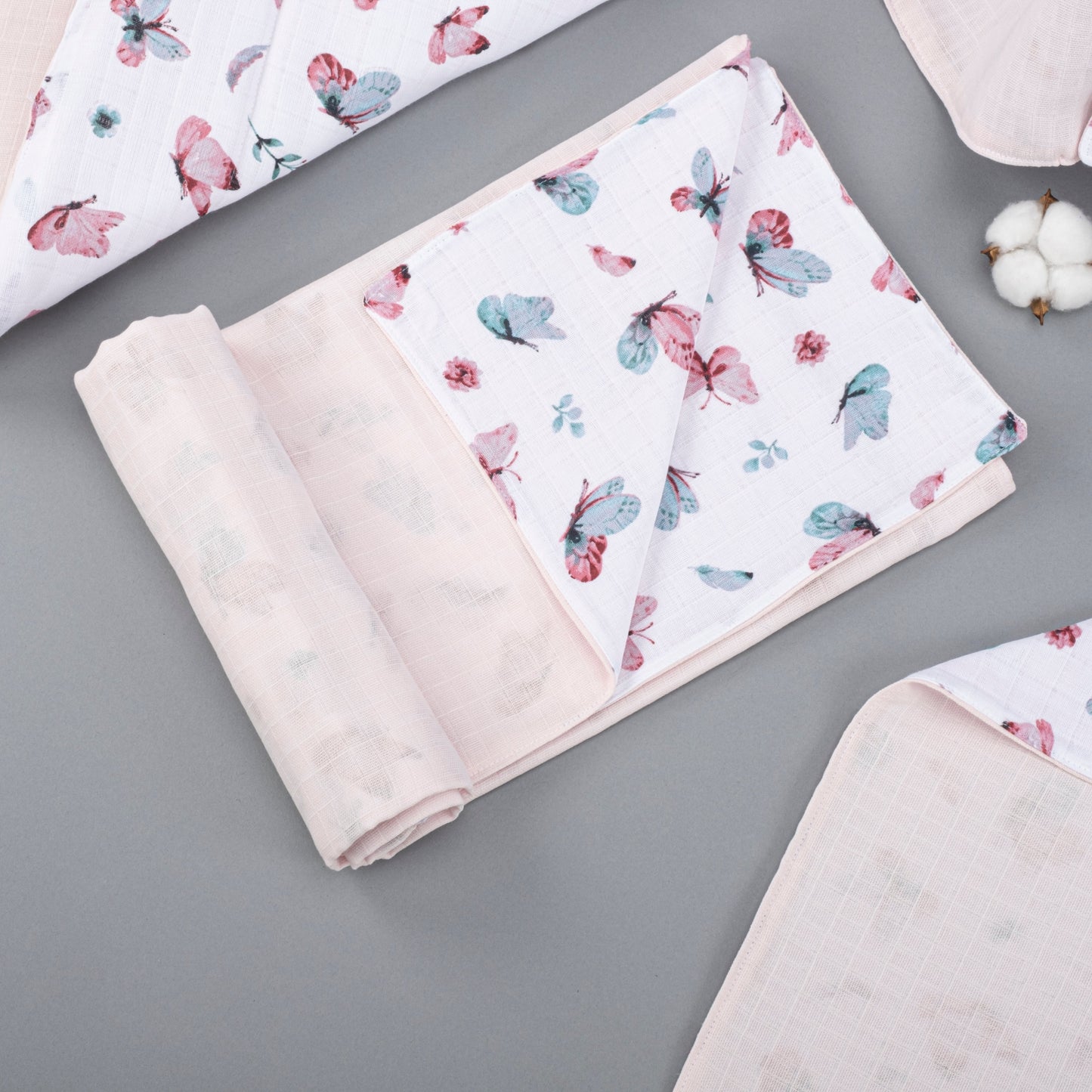 11 Piece - Newborn Sets - Double Sided - Seasonal - Açık Pudra Muslin - Kelebekler