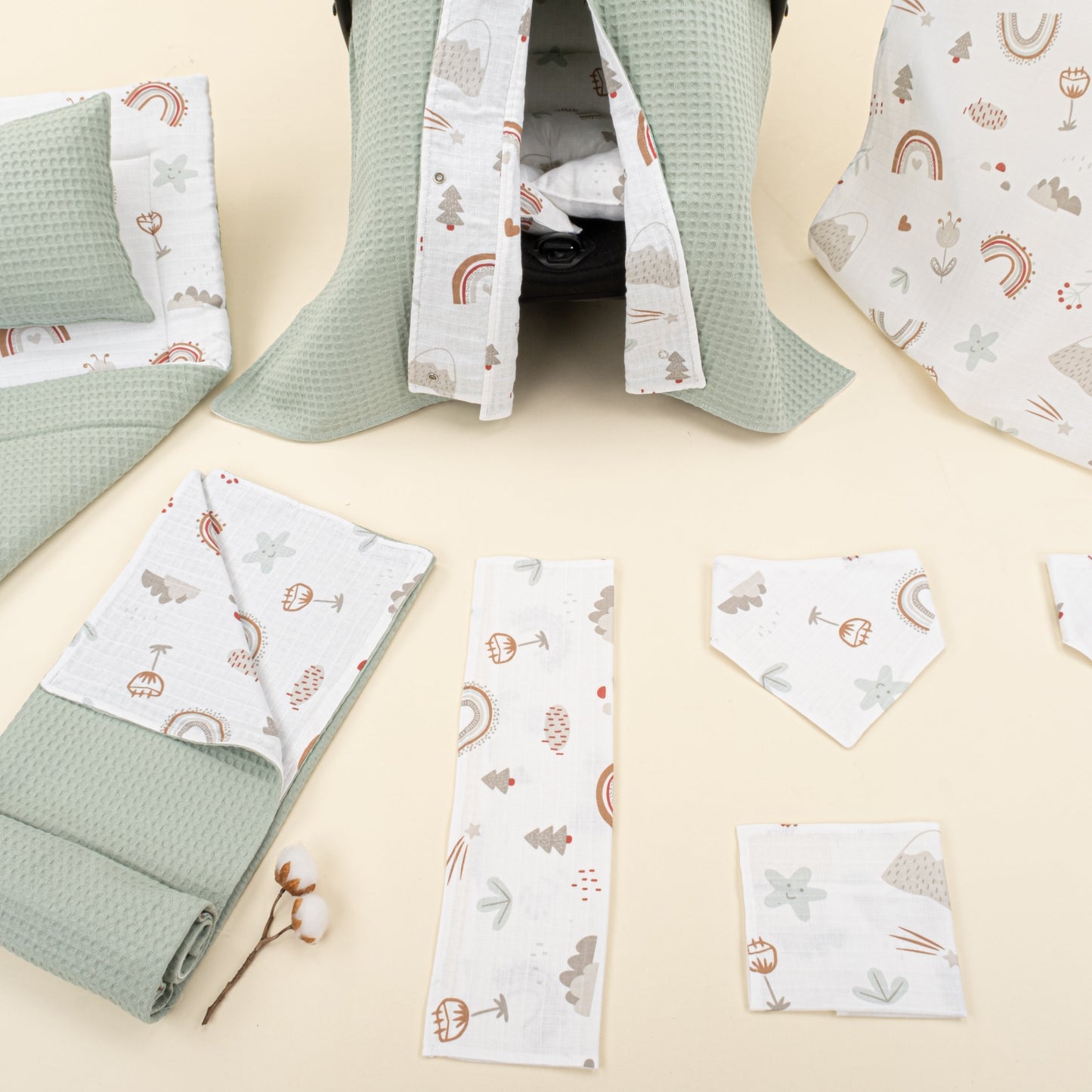 11 Piece - Newborn Sets - Double Sided - Winter - Yeşil Petek - Kahverengi Gökkuşağı