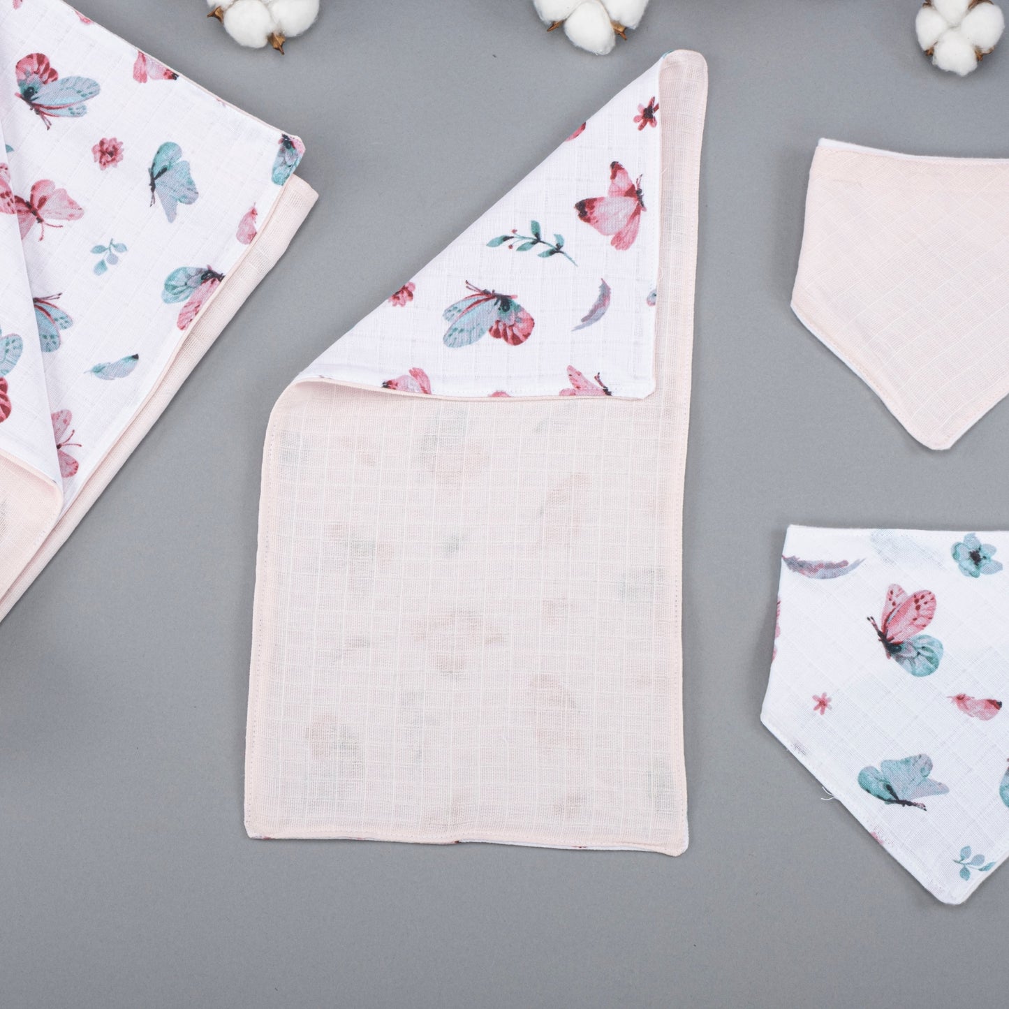 11 Piece - Newborn Sets - Double Sided - Seasonal - Açık Pudra Muslin - Kelebekler