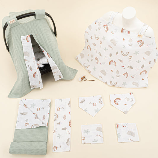 9 Piece - Newborn Sets - Double Sided - Winter - Yeşil Petek - Kahverengi Gökkuşağı