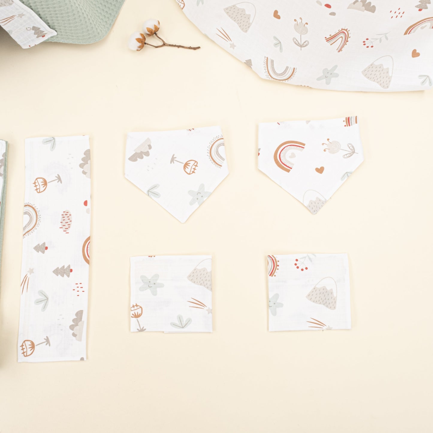 9 Piece - Newborn Sets - Double Sided - Winter - Yeşil Petek - Kahverengi Gökkuşağı