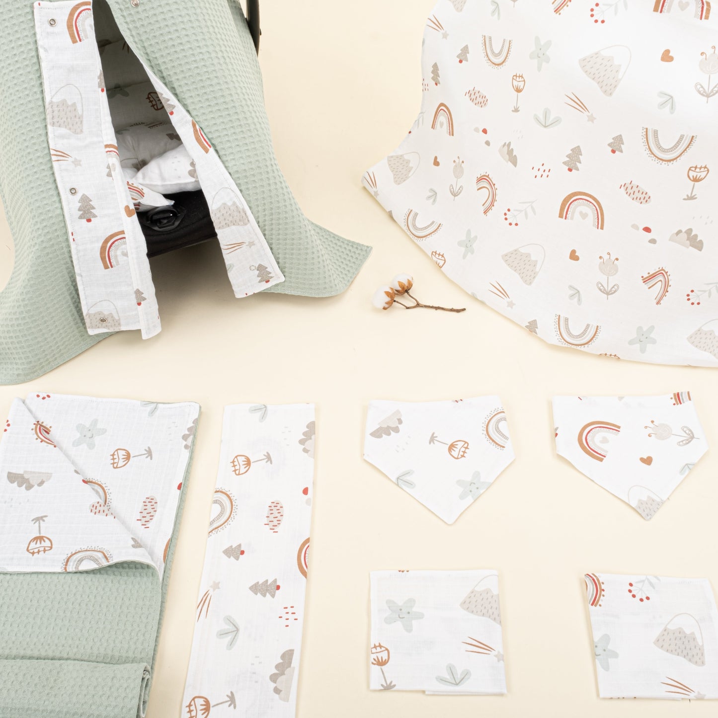 9 Piece - Newborn Sets - Double Sided - Winter - Yeşil Petek - Kahverengi Gökkuşağı