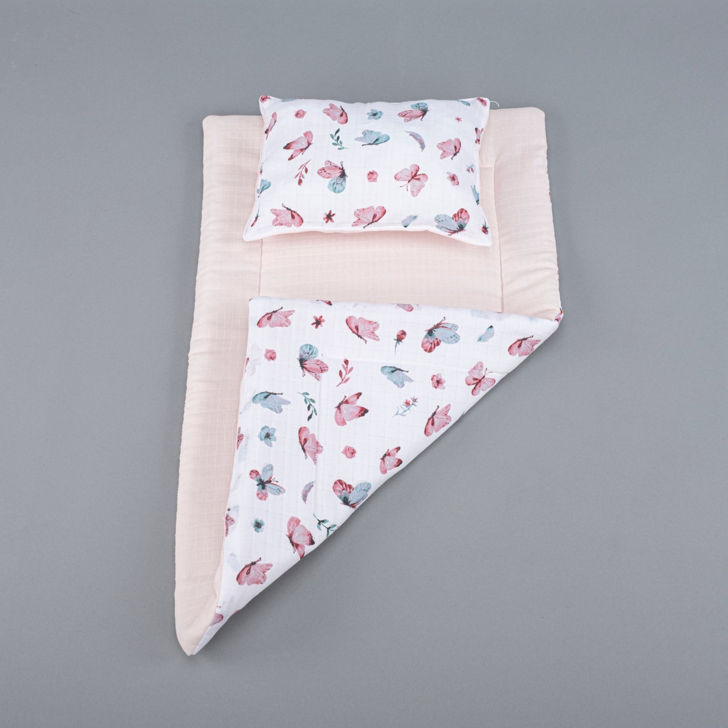 Double Sided Changing Pad and Pillow - Pudra Muslin - Kelebekler