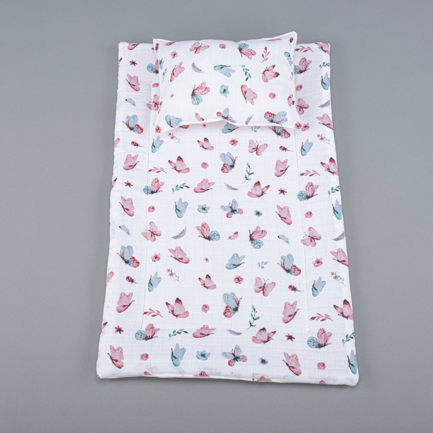 Double Sided Changing Pad and Pillow - Pudra Muslin - Kelebekler