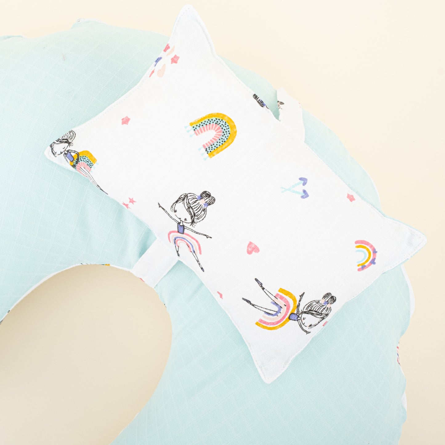 Double Sided Breastfeeding Pillow - Su Yeşili Muslin - Balerin