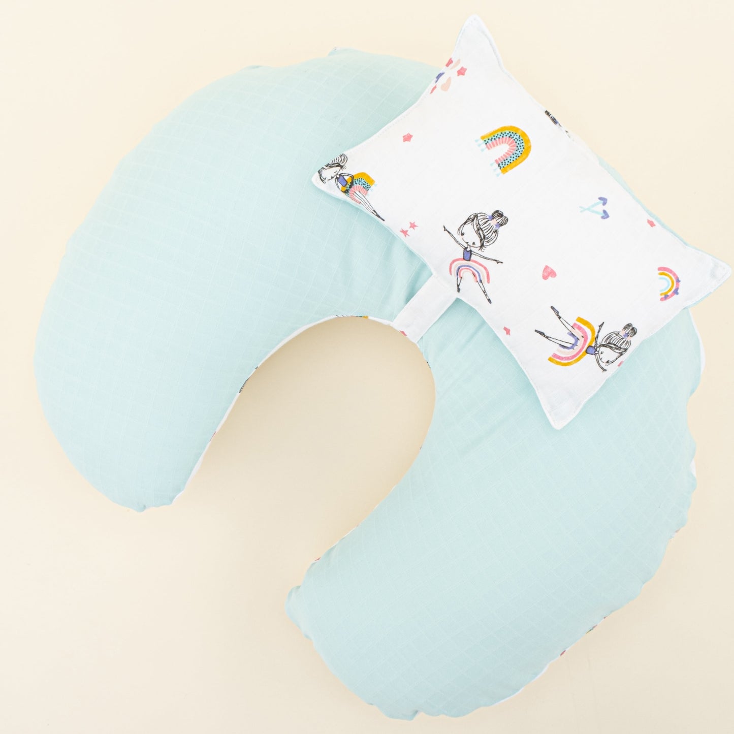 Double Sided Breastfeeding Pillow - Su Yeşili Muslin - Balerin