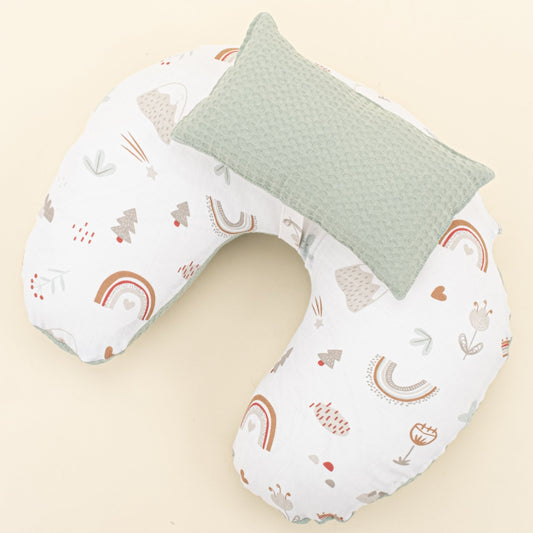 Double Sided Breastfeeding Pillow - Yeşil Petek - Kahverengi Gökkuşağı