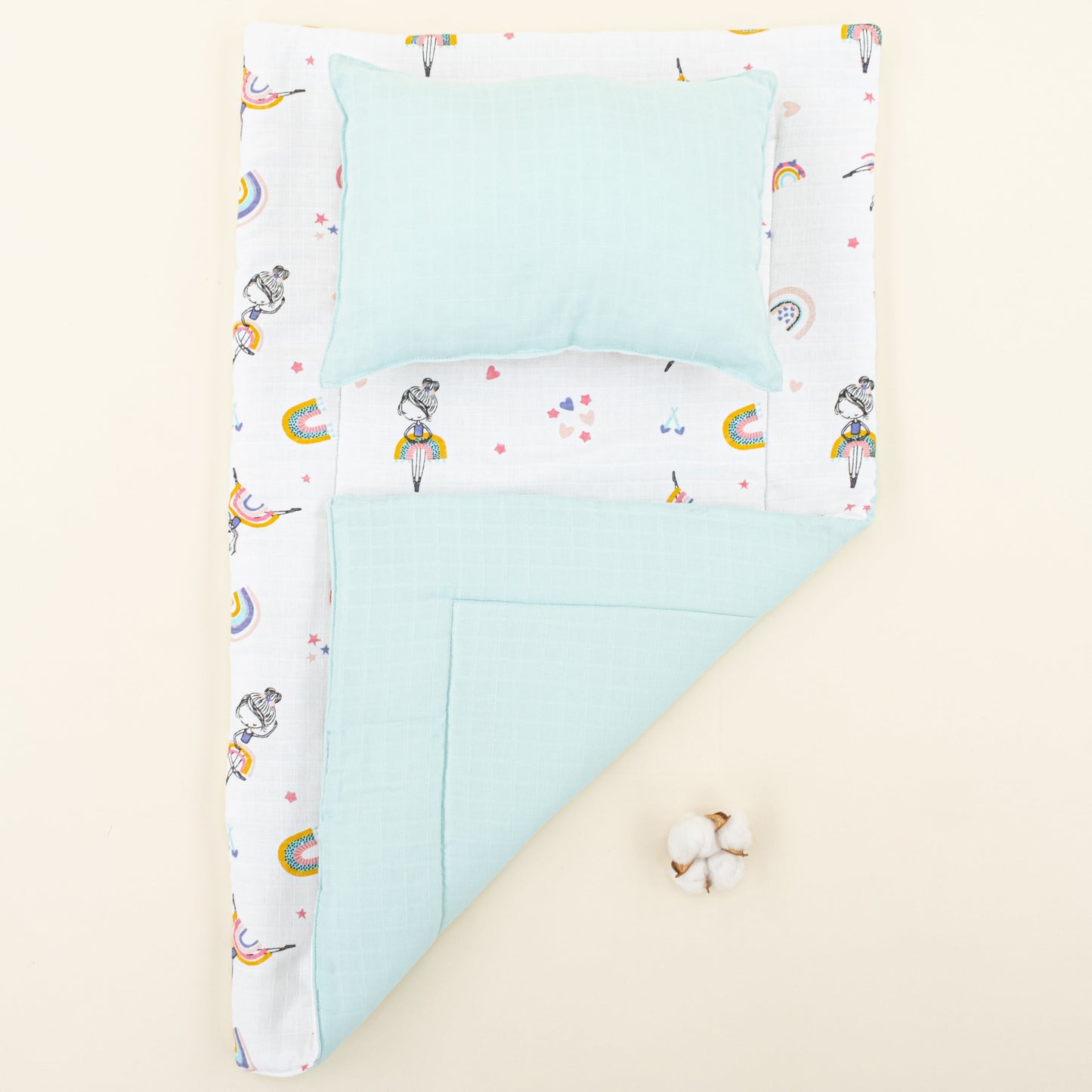 Double Sided Changing Pad and Pillow - Su Yeşili Muslin - Balerin