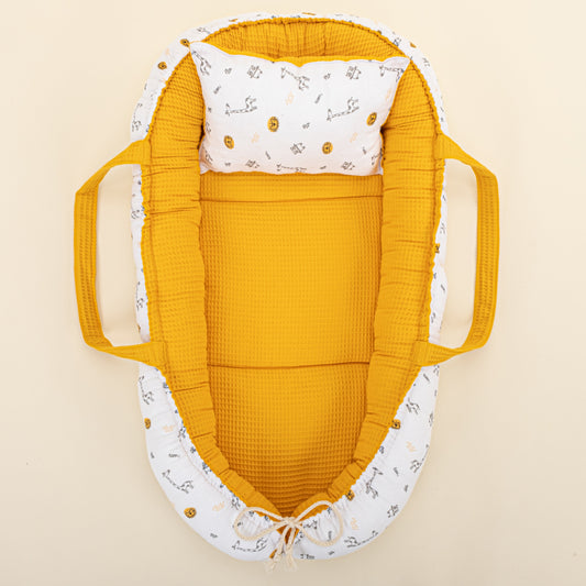 Babynest and Pillow - Çift Taraflı - Hardal Petek - Zürafa