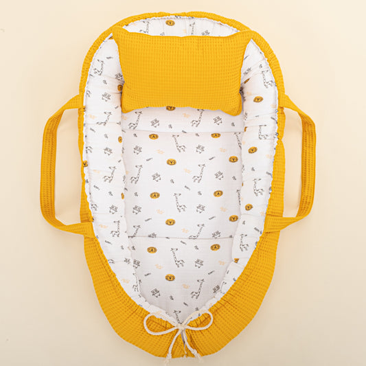 Babynest and Pillow - Çift Taraflı - Hardal Petek - Zürafa