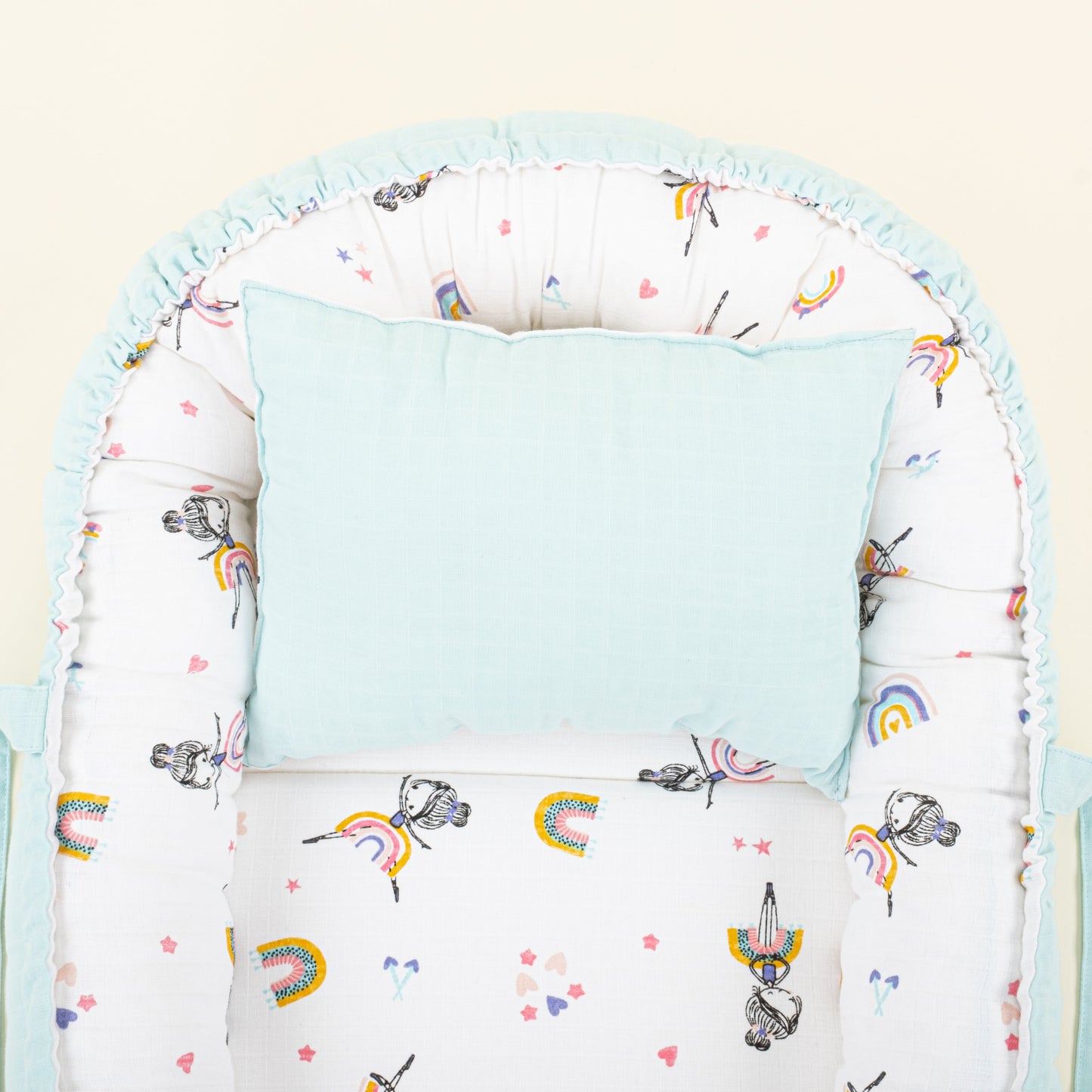 Babynest and Pillow - Çift Taraflı - Su Yeşili Muslin - Balerin