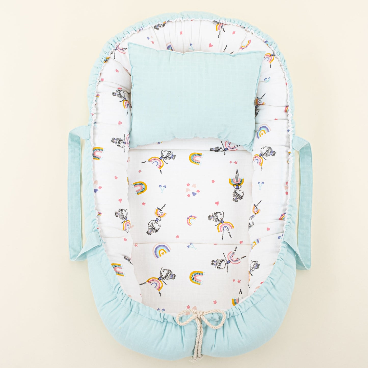 Babynest and Pillow - Çift Taraflı - Su Yeşili Muslin - Balerin