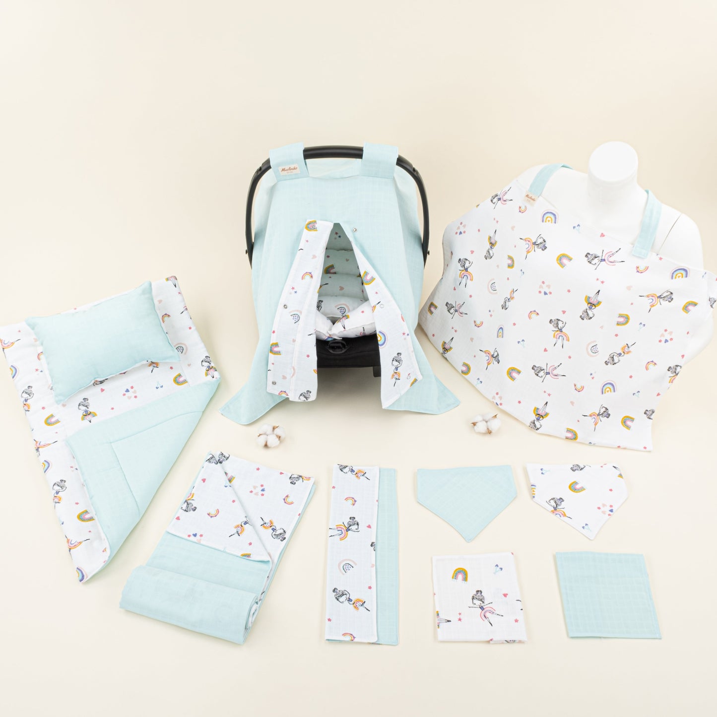 11 Piece - Newborn Sets - Double Sided - Seasonal - Su Yeşili Muslin - Balerin