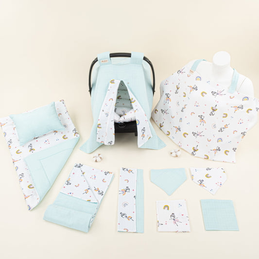 11 Piece - Newborn Sets - Double Sided - Seasonal - Su Yeşili Muslin - Balerin