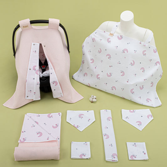 9 Piece - Newborn Sets - Double Sided - Winter - Bebe Pembe Petek - Pembe Ay