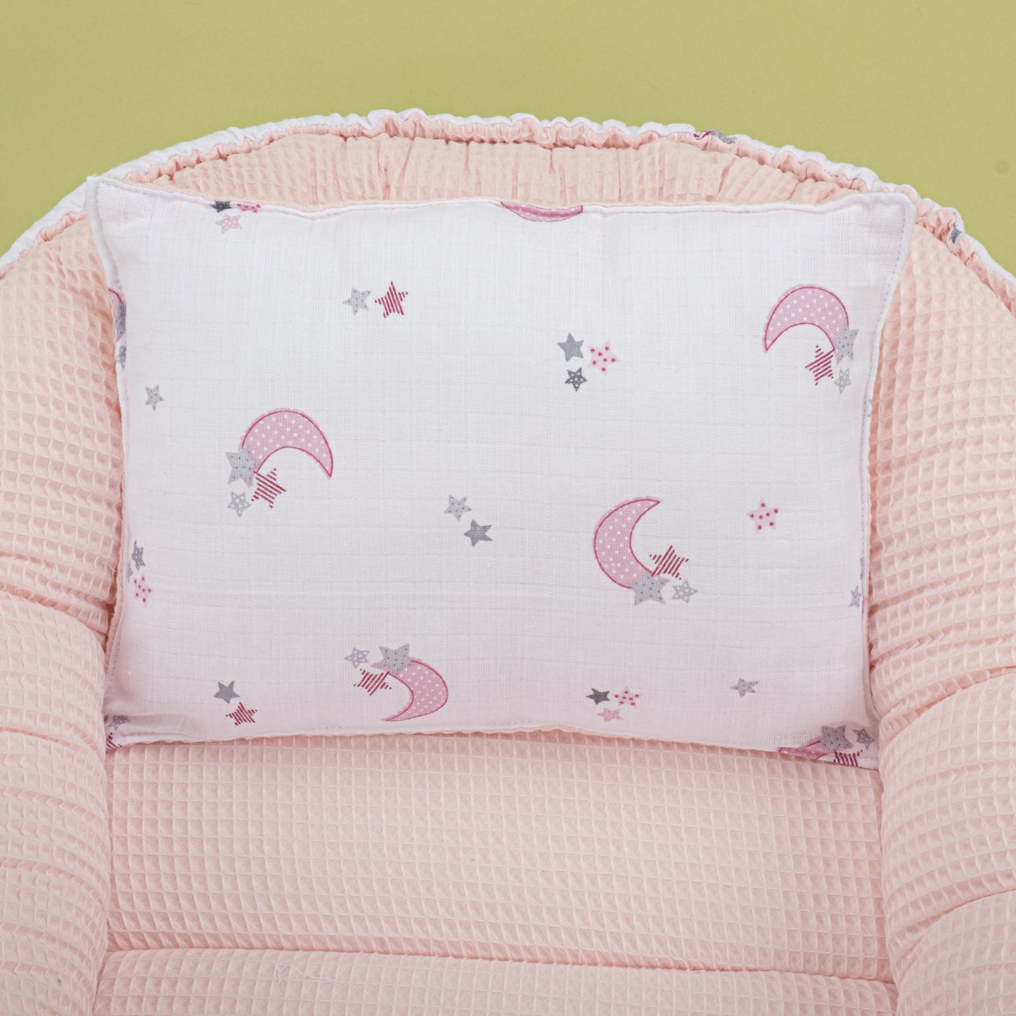 Babynest and Pillow - Çift Taraflı - Bebe Pembe Petek - Pembe Ay