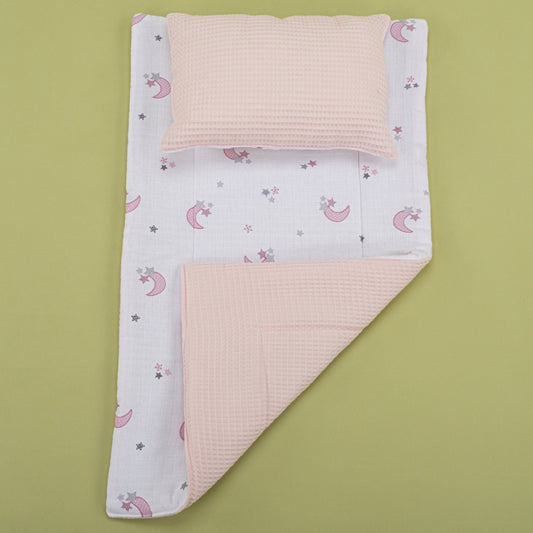 Double Sided Changing Pad and Pillow - Bebe Pembe Petek - Pembe Ay