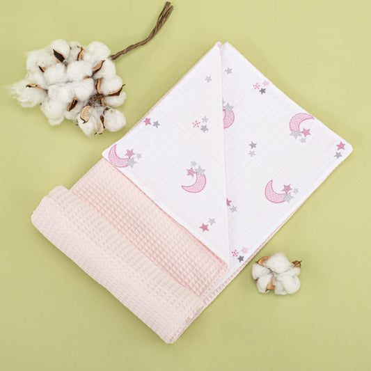 Double Sided Pique Blanket - Bebe Pembe Petek - Pembe Ay