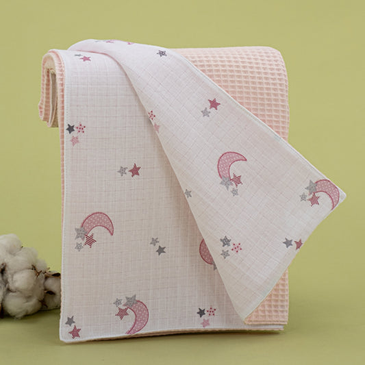 Double Sided Pique Blanket - Bebe Pembe Petek - Pembe Ay