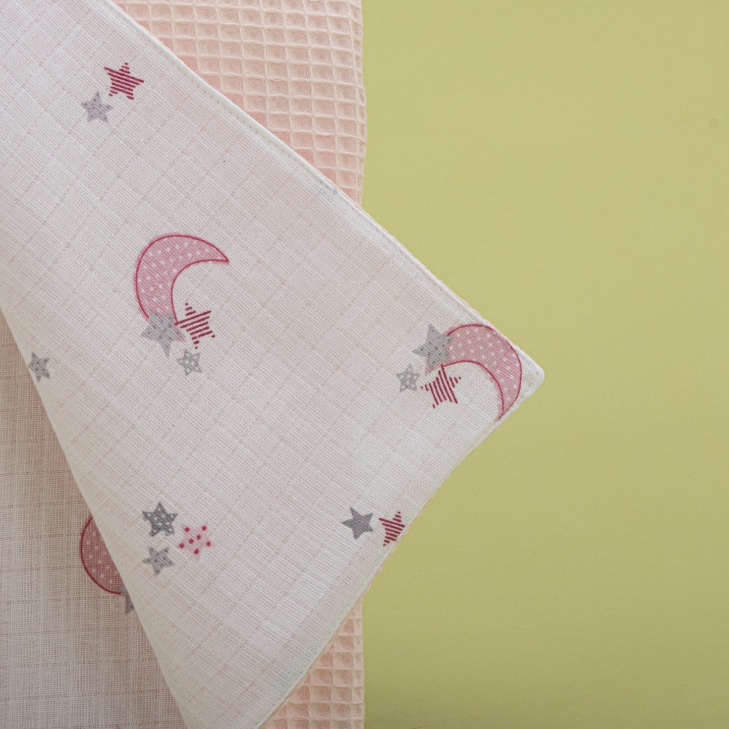 Double Sided Pique Blanket - Bebe Pembe Petek - Pembe Ay