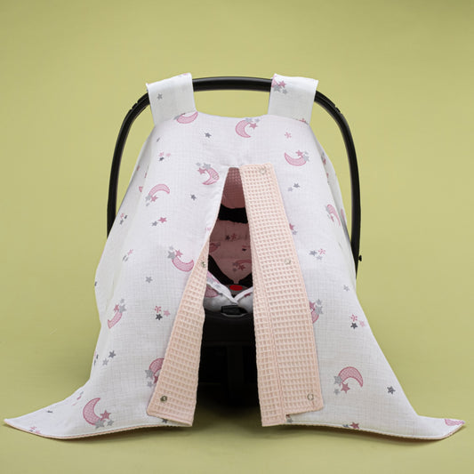 Stroller Cover Set - Double Side - Bebe Pembe Petek - Pembe Ay