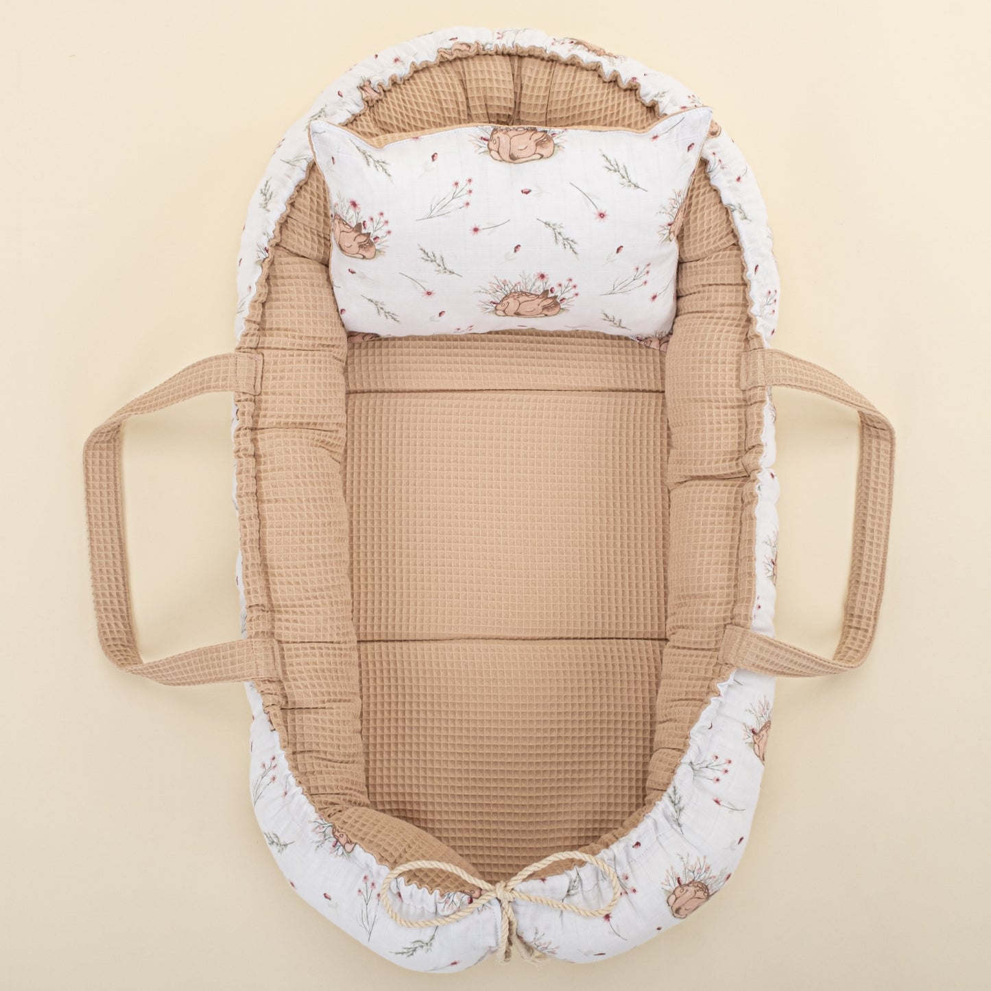 Babynest and Pillow - Çift Taraflı - Kumsal Beji Petek - Uykucu Ceylan