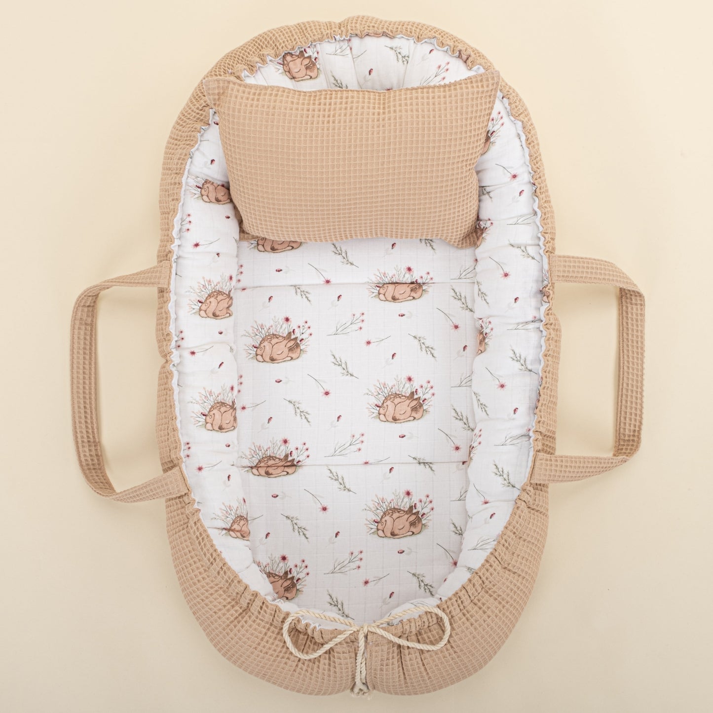 Babynest and Pillow - Çift Taraflı - Kumsal Beji Petek - Uykucu Ceylan