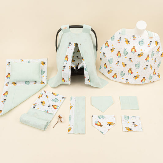 11 Piece - Newborn Sets - Double Sided - Seasonal - Su Yeşili Muslin - Süper Kahramanlar