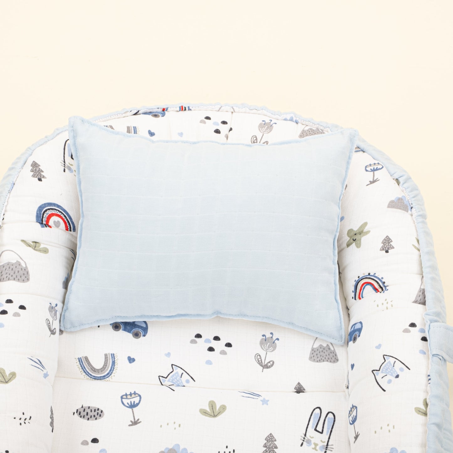 Babynest and Pillow - Çift Taraflı - Mavi Muslin - Mavi Kedi