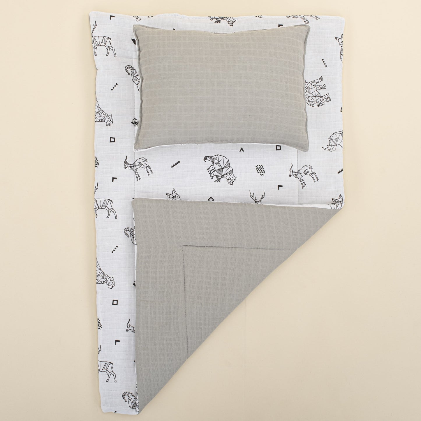 Double Sided Changing Pad and Pillow - Açık Gri Müslin - Kaplan