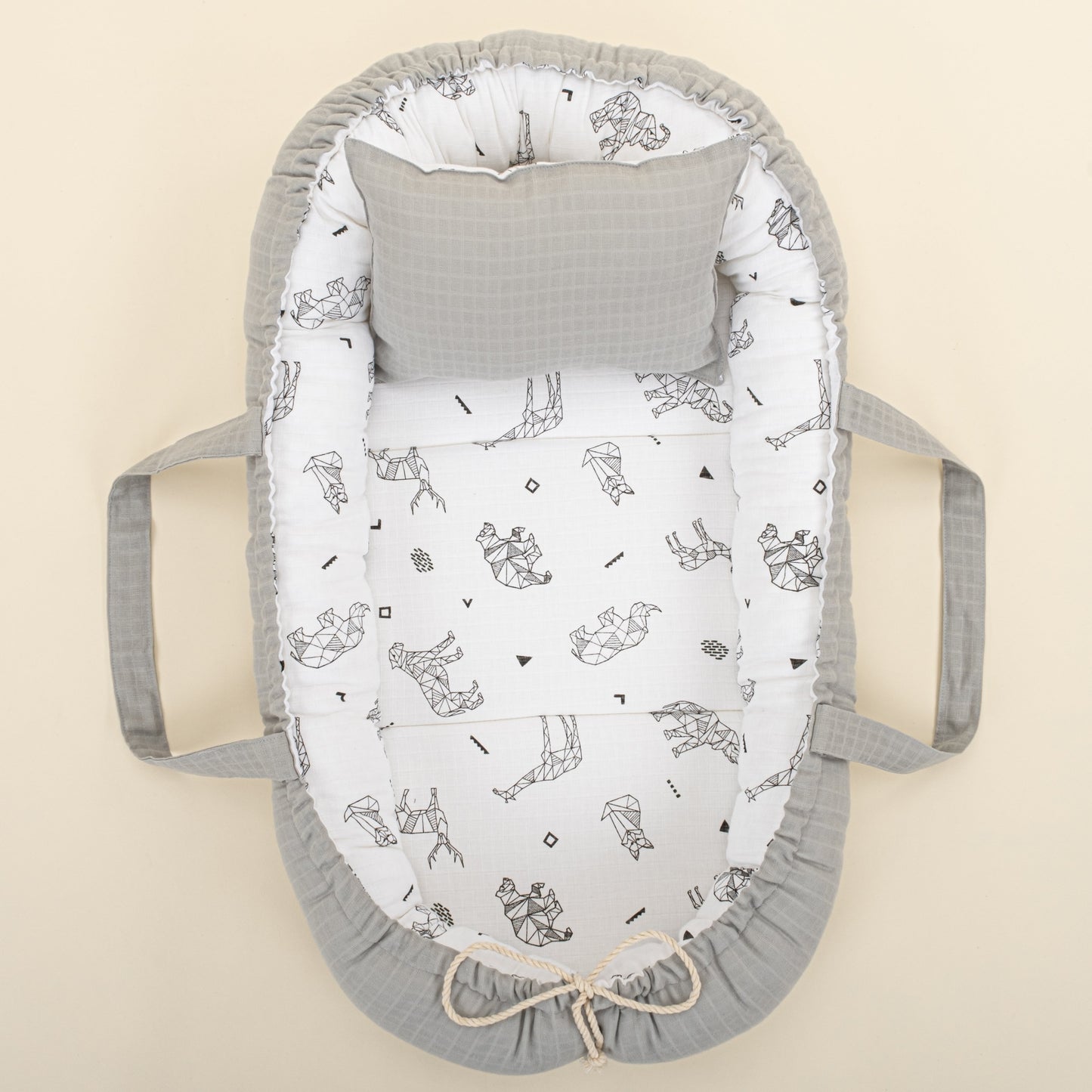 Babynest and Pillow - Çift Taraflı - Açık Gri Müslin - Kaplan