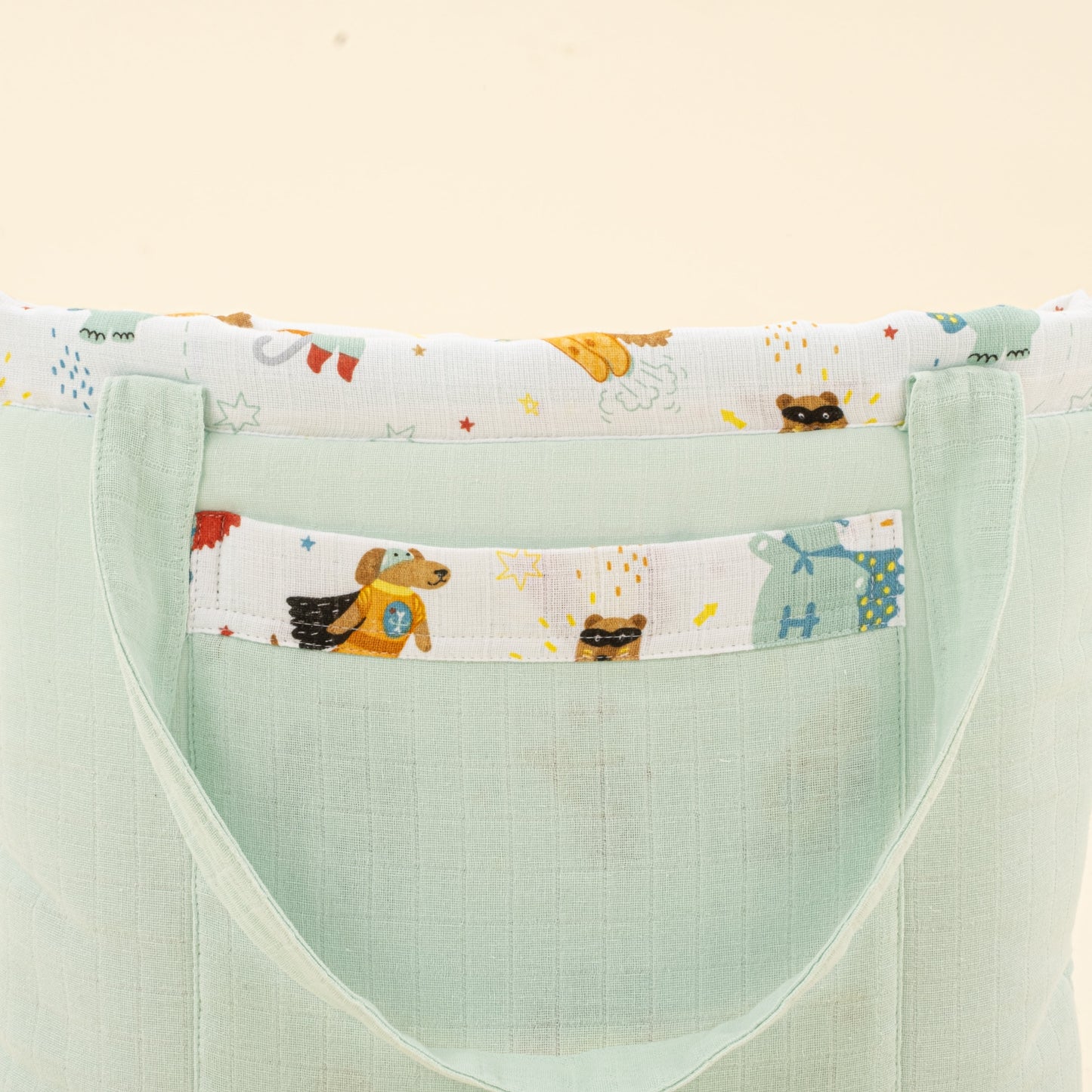 Baby Care Bag  - Su Yeşili Muslin - Süper Kahramanlar