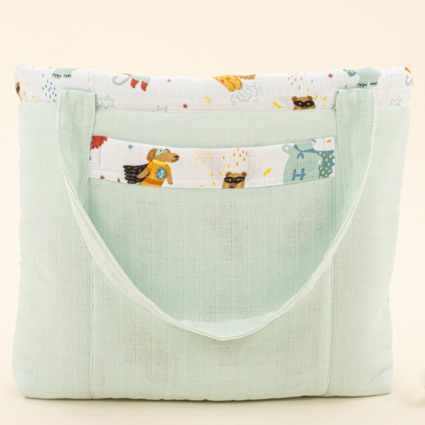 Baby Care Bag  - Su Yeşili Muslin - Süper Kahramanlar