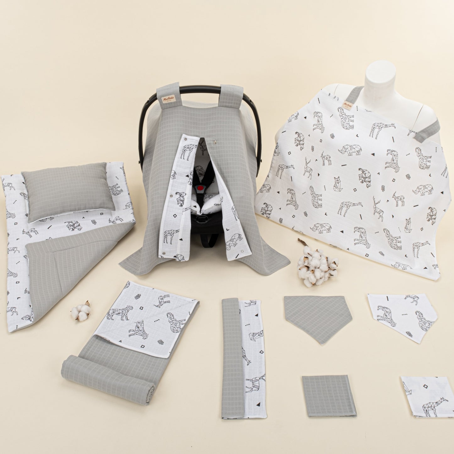 11 Piece - Newborn Sets - Double Sided - Seasonal - Açık Gri Müslin - Kaplan