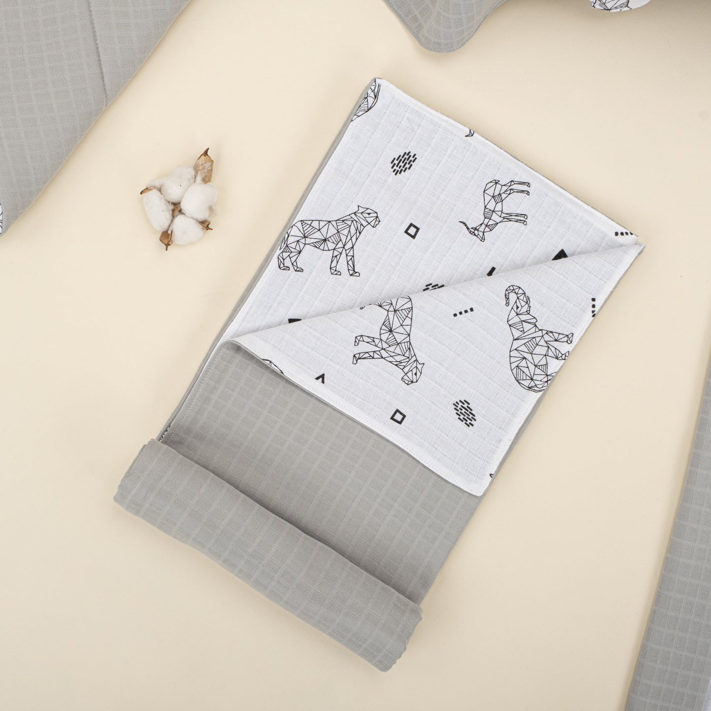 11 Piece - Newborn Sets - Double Sided - Seasonal - Açık Gri Müslin - Kaplan